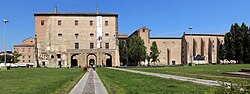 View of Palazzo della Pilotta in Piazza della Pace. The rebuilt part on the right is where once was the church of St. Peter.