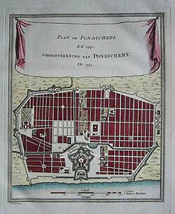 Plan of Pondicherry, the French capital in India, taken by the British