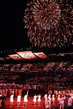 Fireworks during the closing ceremonies of the 1988 Summer Olympics