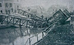 The bridge at Masnières, collapsed by the weight of a Mark IV tank