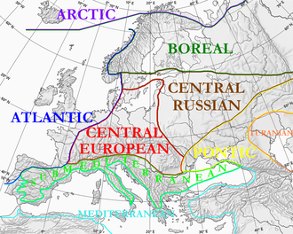 Floristic regions of Europe and neighbouring areas, according to Wolfgang Frey and Rainer Lösch