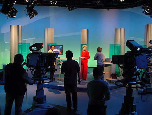 A live television show set and cameras