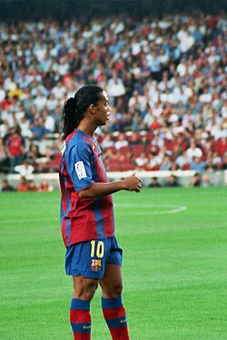 Ronaldinho (pictured in 2004) was named world player of the year in his second season with the club.
