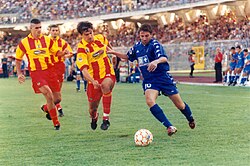 Del Piero (right) playing for Juventus in September 1999 against Lecce
