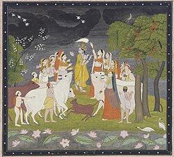 Krishna with cows, herdsmen, and Gopis