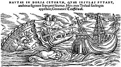 A whale as depicted by Conrad Gesner, 1587, in Historiae animalium