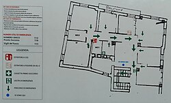 This safety plan of a small Italian business provides information regarding emergency instructions (earthquake and fire), emergency telephone numbers, escape routes and locations of first aid box and fire exstinguishers.