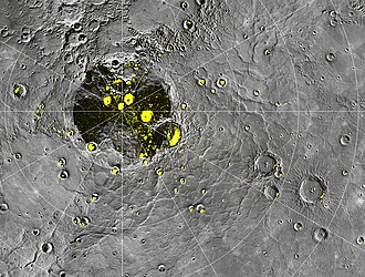 Radar-bright deposits near the north pole. Prokofiev is near center.