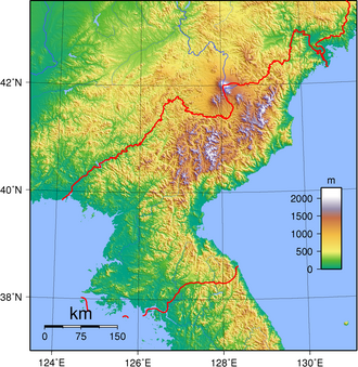 Topographic map of North Korea