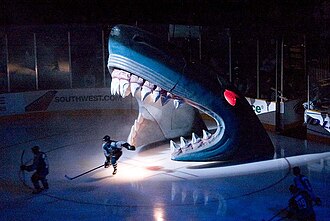 Sharks pre-game entrance through the Shark's mouth