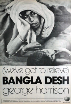 An advertisement for former Beatle George Harrison's "Bangla Desh" single, released in July 1971 to raise international awareness and funds for the millions of Bangladeshi refugees