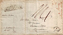 An 1832 stampless single sheet "Liverpool Ship Letter" pen franked "Paid 5" by a U.S. postal clerk in Philadelphia, Pennsylvania