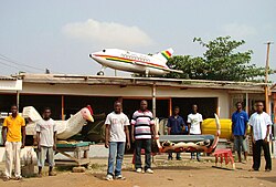 Coffins as an aircraft, a hen, a crab, a cocoa pod in Teshie, Ghana