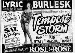 An early poster advertising Tempest Storm (1956)