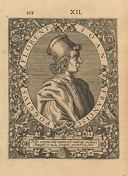 1597 engraving of Poggio Bracciolini, author of one of the first joke anthologies