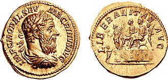 An aureus of Macrinus celebrating the "generosity of the emperor" (LIBERALITAS AVG)