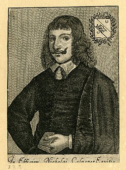 Nicholas Culpeper was an English botanist, herbalist, physician, and astrologer.[16] (etching by Richard Gaywood between 1644 and 1662)