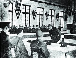 The surrender ceremony of Japanese troops in Shandong Theater on 27 December 1945