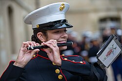 A member of the United States Marine Band playing at Les Invalides in Paris
