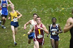Competitors mid-race at a boys high school event in the United States