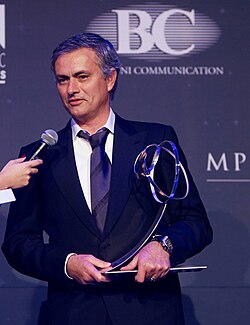 Mourinho receiving the 2012 Globe Soccer Awards Best Coach of the Year award