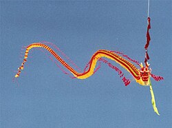 Chinese dragon kite more than one hundred feet long which flew in the Berkeley, California, kite festival in 2000