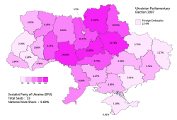 A map showing the party's vote share in each region in the 2006 parliamentary elections