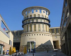 The new building of the State University of Music and Performing Arts, designed by James Stirling