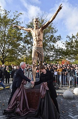 The Statue of Zlatan was unveiled in Malmö in 2019. After he invested in rival club Hammarby, Malmö fans vandalized the statue with spray paint and set it ablaze, before it was removed from its plinth on 5 January 2020.[413]