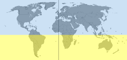 The Southern Hemisphere is highlighted in yellow. The hemispheres appear to be unequal in this image because Antarctica is not shown.