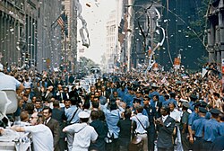 Canyon of Heroes during the 1969 ticker-tape parade for the Apollo 11