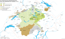 Switzerland in 1416, showing the part of the Aargau under Bernese control, the county of Baden and the Freie Ämter.