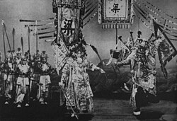 Mei Lanfang performing the Peking opera "Resisting the Jin Army" at Tianchan Theatre
