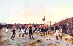 1895 painting, "A Corner Kick", by Thomas M.M. Hemy, depicting an 1895 match between Sunderland and Aston Villa