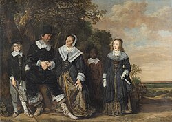 Domestic slave at the center of the composition of "Family Group in a Landscape" (1645-1648) by Fran Hals, now in Thyssen-Bornemisza National Museum, Madrid.