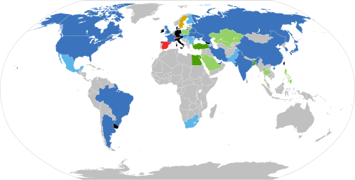 The map shows the commercial nuclear power plants in the world. Research reactors are not considered nuclear power plants. Operating reactors, building new reactors Operating reactors, planning new build No reactors, building new reactors No reactors, new in planning Operating reactors, stable Operating reactors, decided on phase-out Civil nuclear power is illegal No reactors