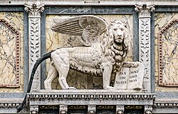 The Lion of Saint Mark is present on the facade of the Scuola Grande di San Marco.