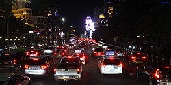 Cars stopping in traffic on the Las Vegas Strip in 2023