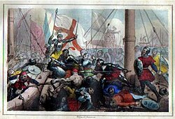 Litograph of the Battle of Meloria (1284)