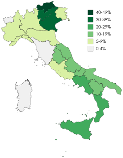 Frequency of use of regional languages in Italy, based on ISTAT data from 2015