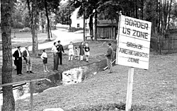 Border of the American zone at Tannbach in Mödlareuth, between Thuringia and Bavaria, in 1949.