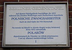 Berlin memorial plaque for Polish forced labourers at AEG in Berlin-Gesundbrunnen, Germany