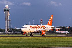 easyJet A319 at Amsterdam Schiphol Airport.