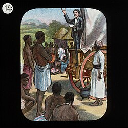 David Livingstone preaching from a wagon