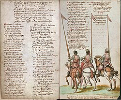 Early version of the "Wilhelmus" as preserved in a manuscript of 1617 (Brussels, Royal Library, MS 15662, fol. 37v-38r)[78]
