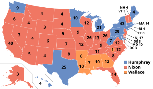 Republican Richard Nixon defeated Democrat Hubert Humphrey in the 1968 presidential election