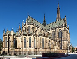 A close up of the neogothic new cathedral