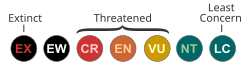 IUCN Red List categories: EX (Extinct)EW (Extinct in the Wild)CR (Critically Endangered)EN (Endangered)VU (Vulnerable)NT (Near Threatened)LC (Least Concern)