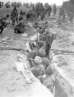 British Indian soldiers digging trenches in Laventie, France, 1915