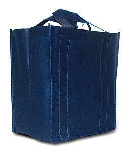A blue reusable shopping bag